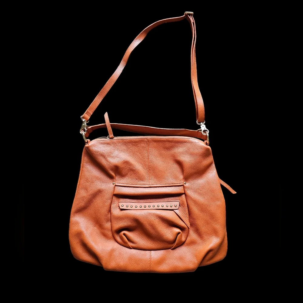 Laggo orange cognac brown grain leather shoulder bag‎
